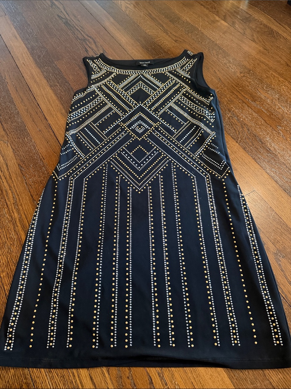 White House Black Market Black Sleeveless Dress with Gold Studs